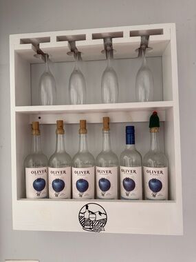 White Wall-Mount Bottle & Glass Rack